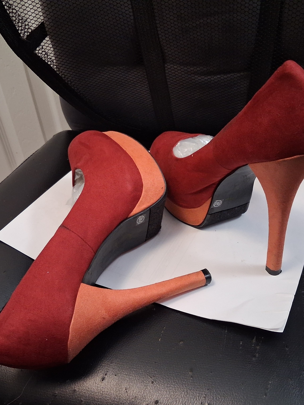 JustFab Two-Tone Red and Orange Suede Platform Stiletto Heels